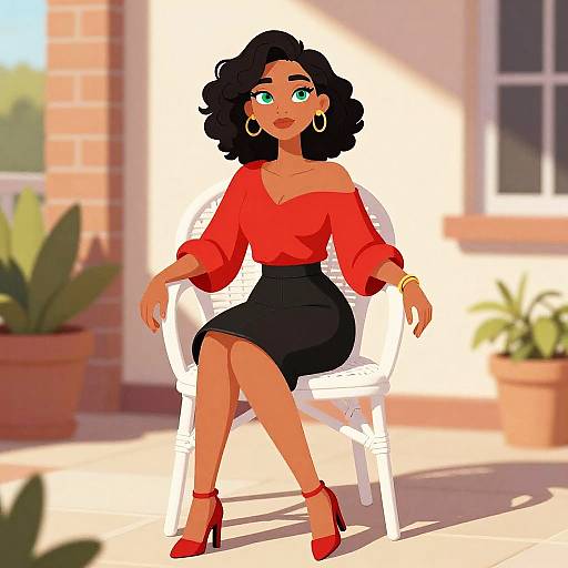 Elegant Woman on Sunlit Terrace