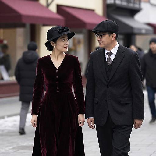 Charming Winter Street Scene with Couple
