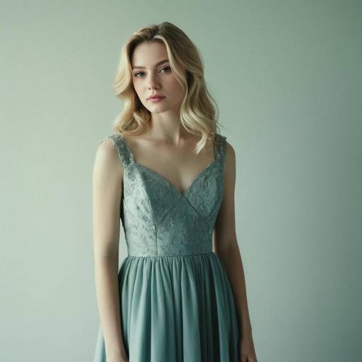 Elegant Blonde Woman in Vintage Teal Gown