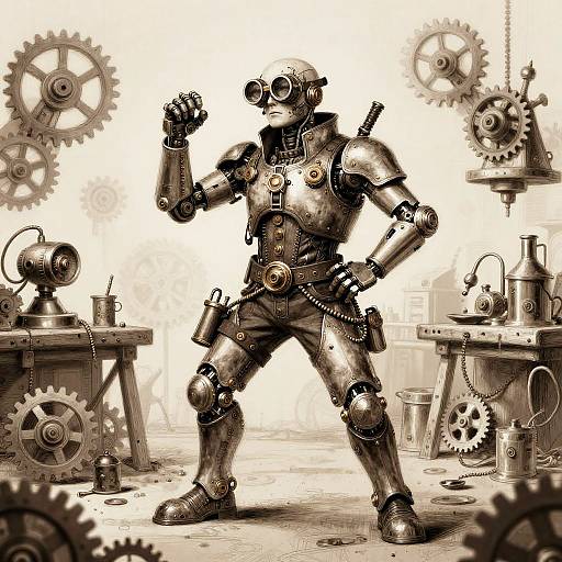 Steampunk Inventor in Workshop Sketch