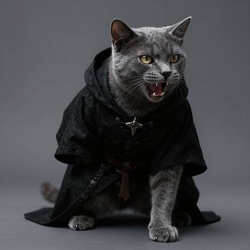 Feral Grey Cat Wizard in Robes