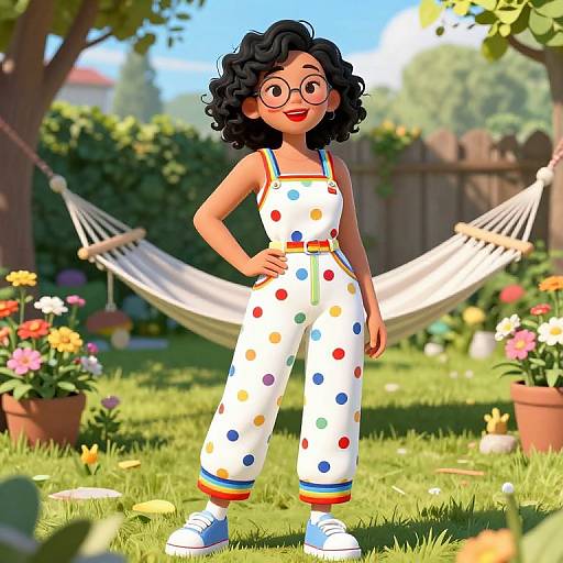 Cheerful Teen in Polka Dot Jumpsuit