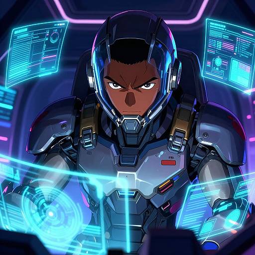 Futuristic Black Anime Mech Pilot