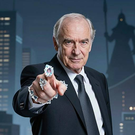 Confident Older Man with Crystalline Glowing Hand