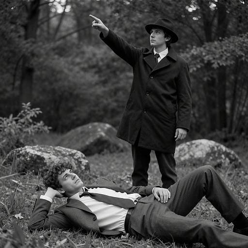 Dramatic Forest Encounter in Monochrome