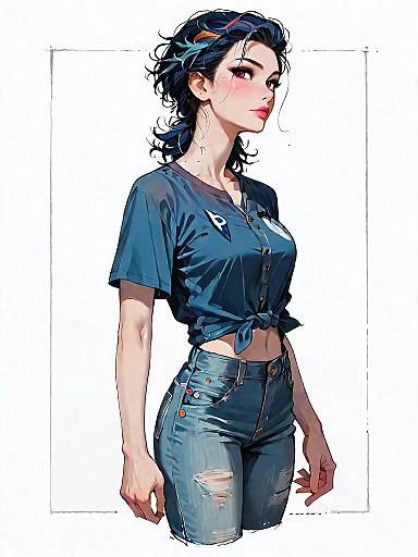 Realistic Comic Woman in Cropped Tee