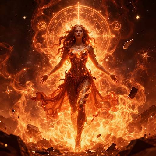Mystical Chaos Goddess on Fiery Battlefield