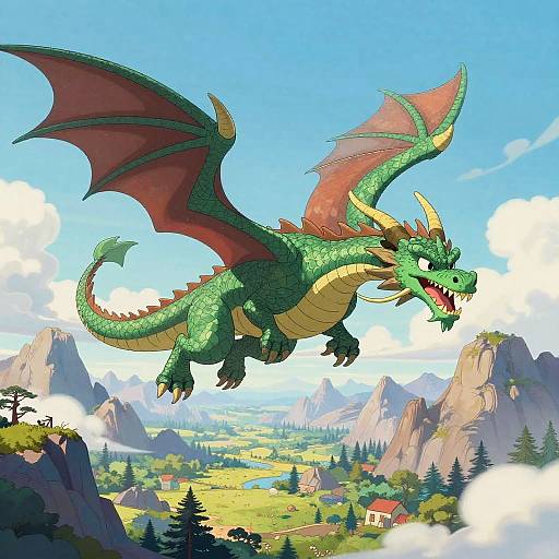 Fantasy Dragon Cartoon Soaring High
