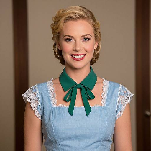 Blonde Woman in Blue Lace Dress