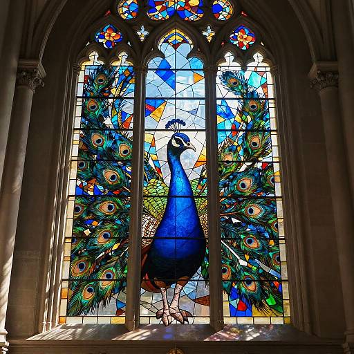 Stained Glass Peacock in Gothic Cathedral