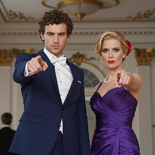 Elegant Ballroom Couple with Serious Expressions