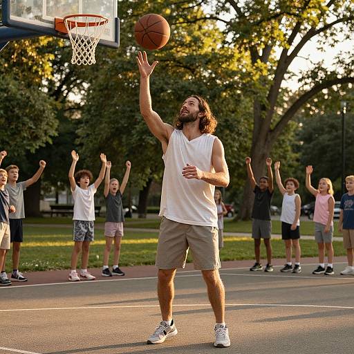 Jesus Playing Basketball in Peaceful Park