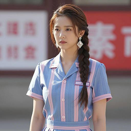 Young Woman in Striped School Uniform