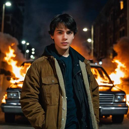 Dramatic Night Scene with Burning Car
