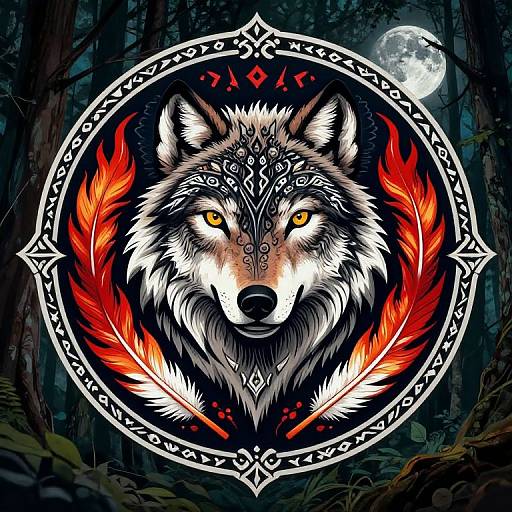 Slavic Wolf Emblem with Fire Feathers