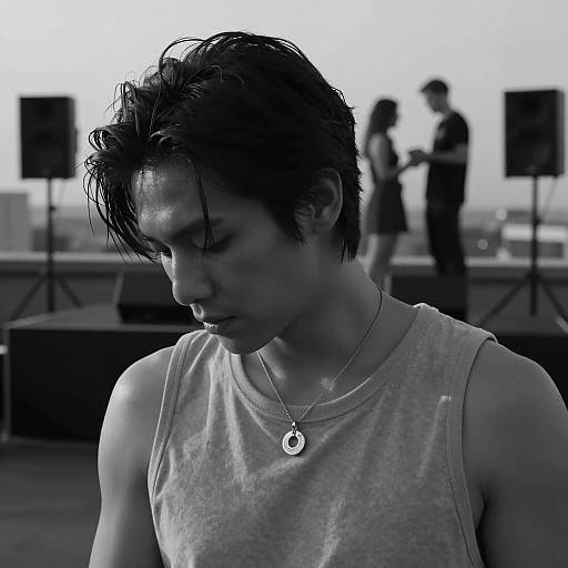 Close-Up Portrait with Silhouetted Rooftop