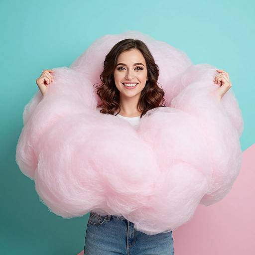 Smiling Woman in Cotton Candy Clouds