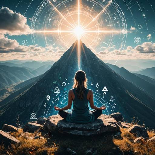 Meditation on Mountaintop with Spiritual Symbols