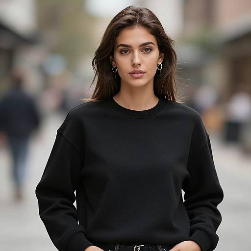 Realistic Portrait of Woman in Black Sweatshirt