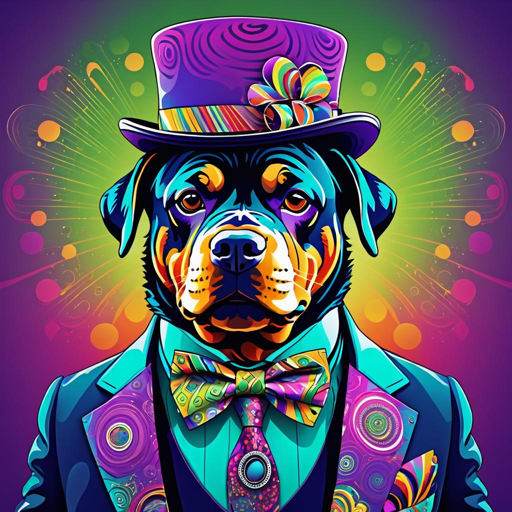 Psychedelic Rottweiler in Stylish Attire