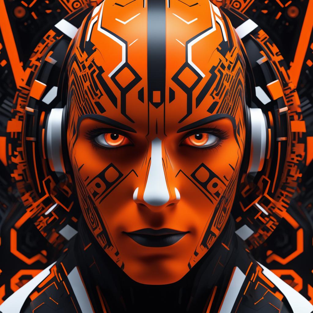 Synthetic Mechanical Face in Vivid Patterns