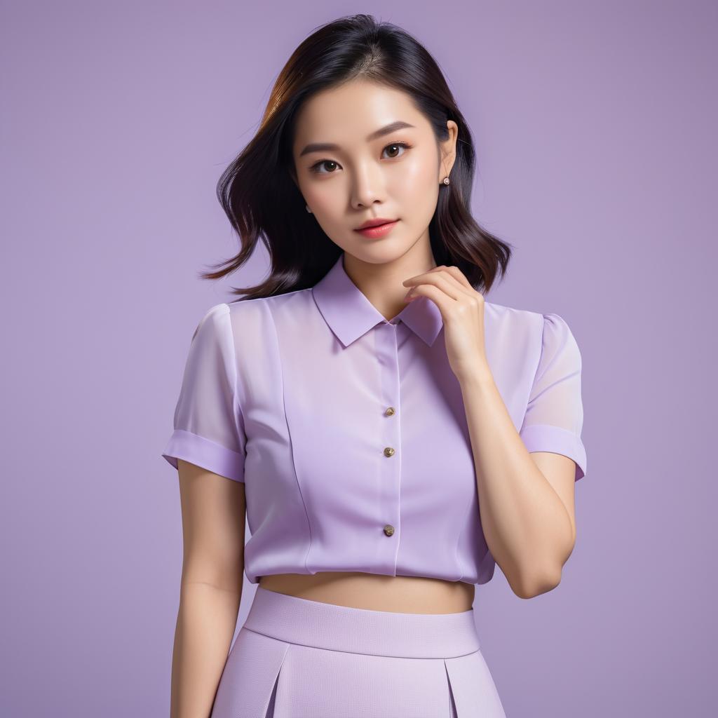 Stylish Asian Woman in Lavender Aesthetic