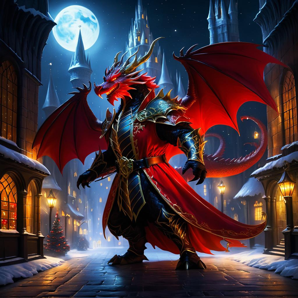 Dragon Santa Claus in Dark City Art