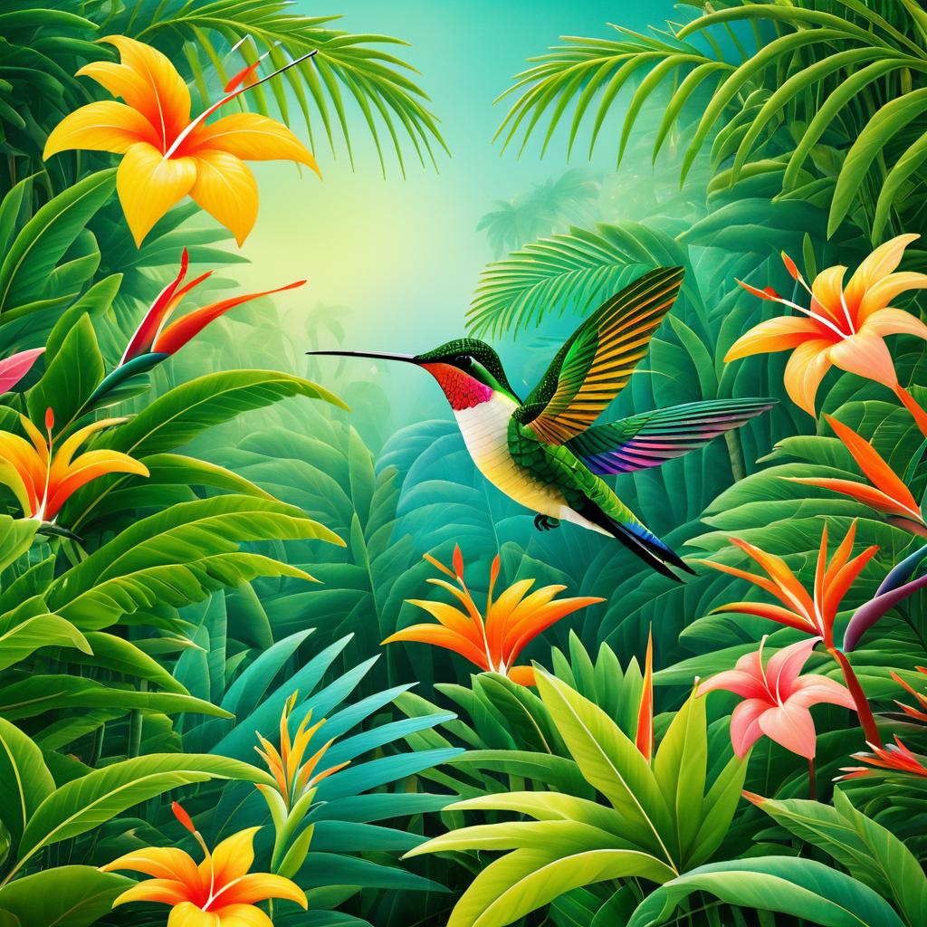 Surreal Hummingbird in Tropical Garden