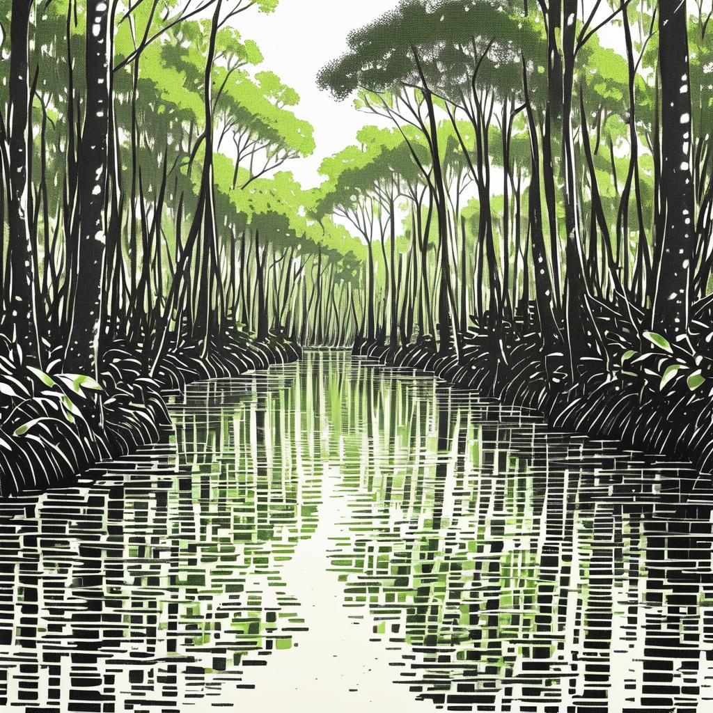 Sunny Mangrove Swamp with Artistic Shading