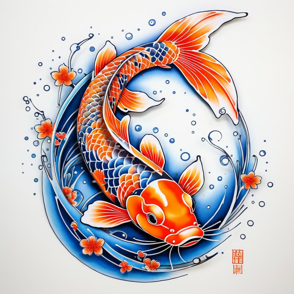 Koi Fish Tattoo Art with Watercolor Highlights