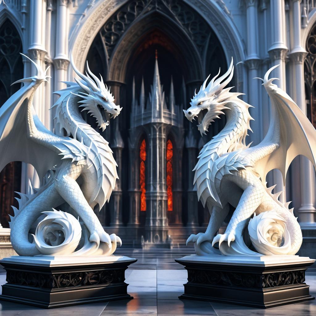 Epic Dragon Debate in Gothic Cathedral