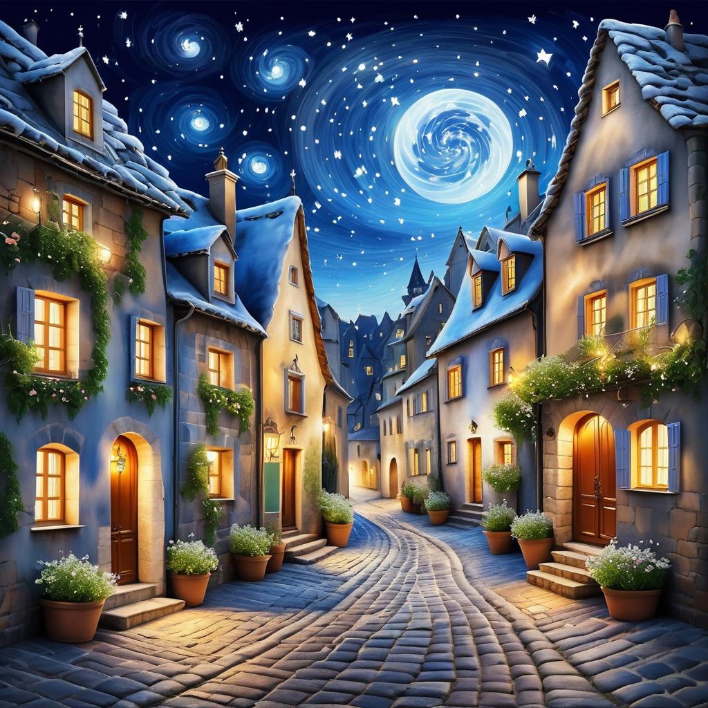 Charming Village Under Starry Night