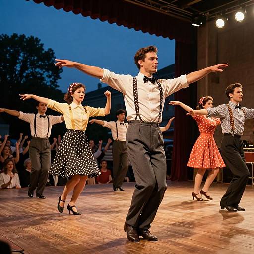 Retro Swing Dancers on Wooden Stage