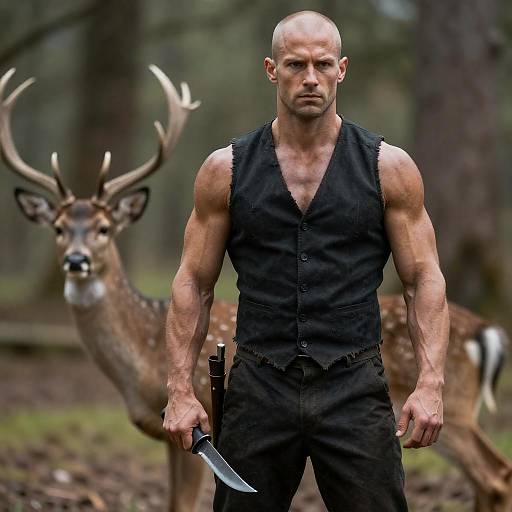 Tattered Survivor with Knife in Forest