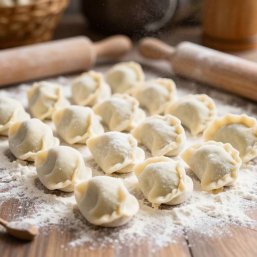 Handmade Pelmeni Dumplings in Rustic Kitchen