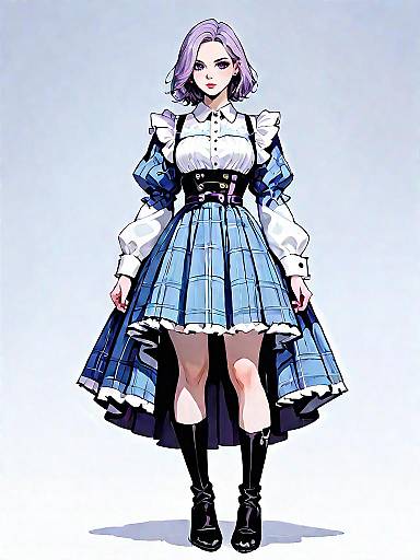 Realistic Preppy Girl in Plaid Dress