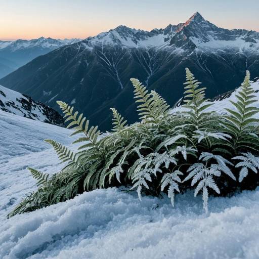 Frosty Ferns on Alpine Ridge at Dawn