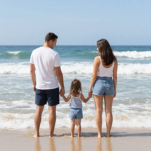 Family Holding Hands on Beach