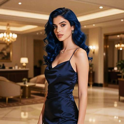 Midnight Blue Hairstyle in Luxury Hotel