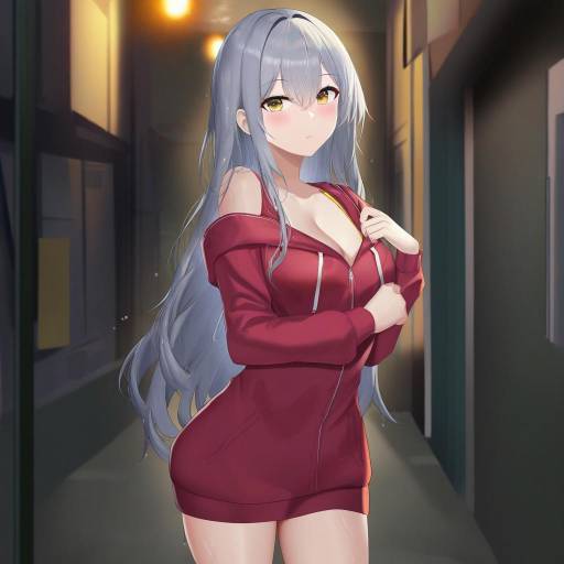 Anime Girl in Red Hoodie in Urban Alley