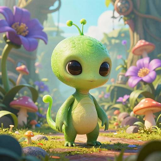 Curious Green Alien in Jungle