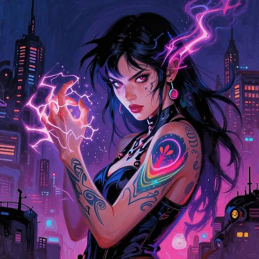 Cyberpunk Mage in Neon Fantasy City