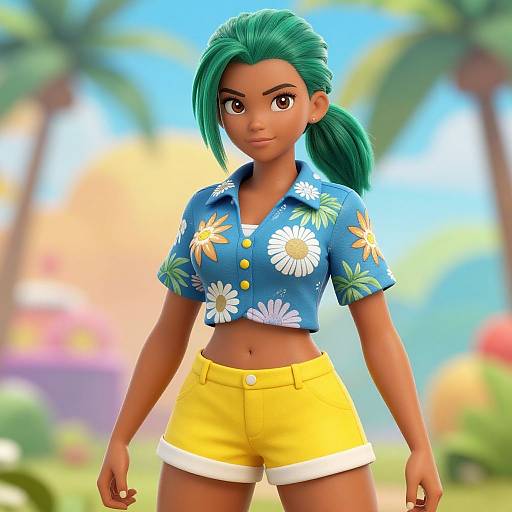 Anime Style Green-Haired Pokémon Trainer