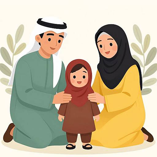 Middle Eastern Family Kneeling Together