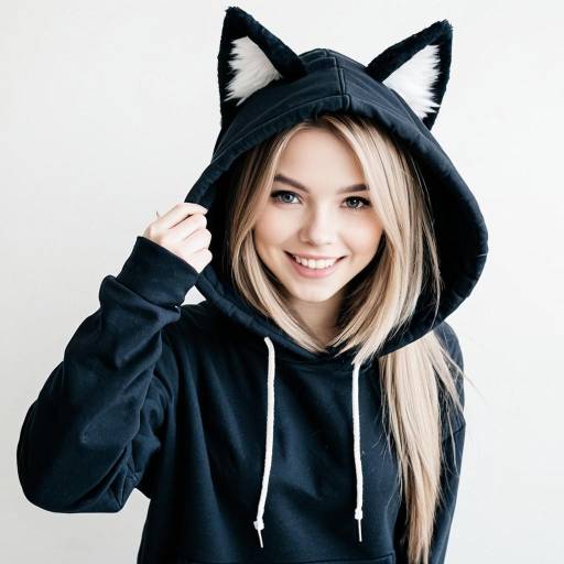 Charming Neko Girl in Cat Hoodie