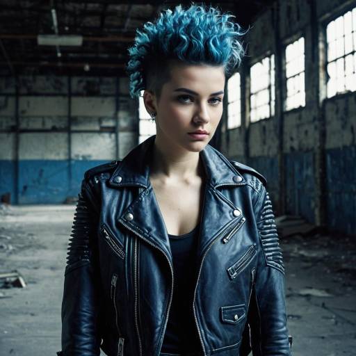 Woman with Curly Mohawk in Biker Jacket Woman with Curly Mohawk in Biker Jacket