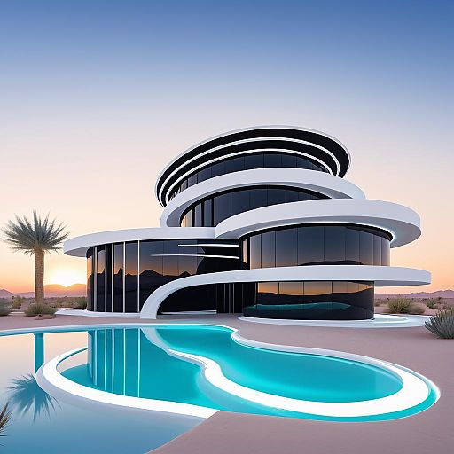 Retro-Futuristic Art Deco Villa in Desert Retro-Futuristic Art Deco Villa in Desert
