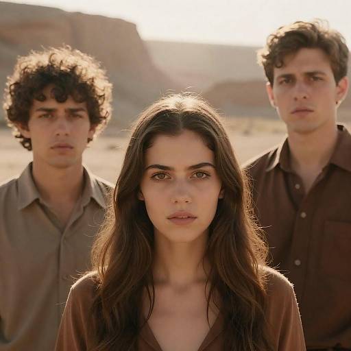 Three Young Adults with Intense Expressions in Desert