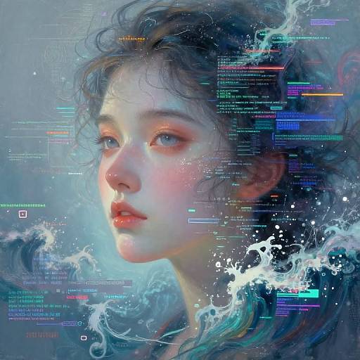 Ethereal Digital Portrait in Waves