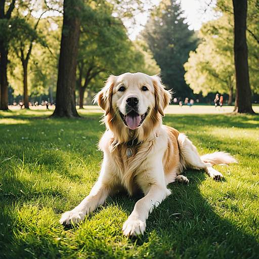 Playful Golden Retriever in Sunlit Park